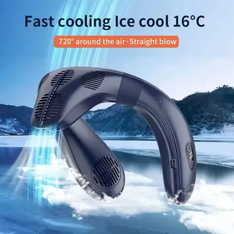 New Neck Air Conditioner Portable Neck Fan Rechargeable Semiconductor Cooling Bladeless Fan Outdoor Personal Fan Wearable Cooler Nova Trendz