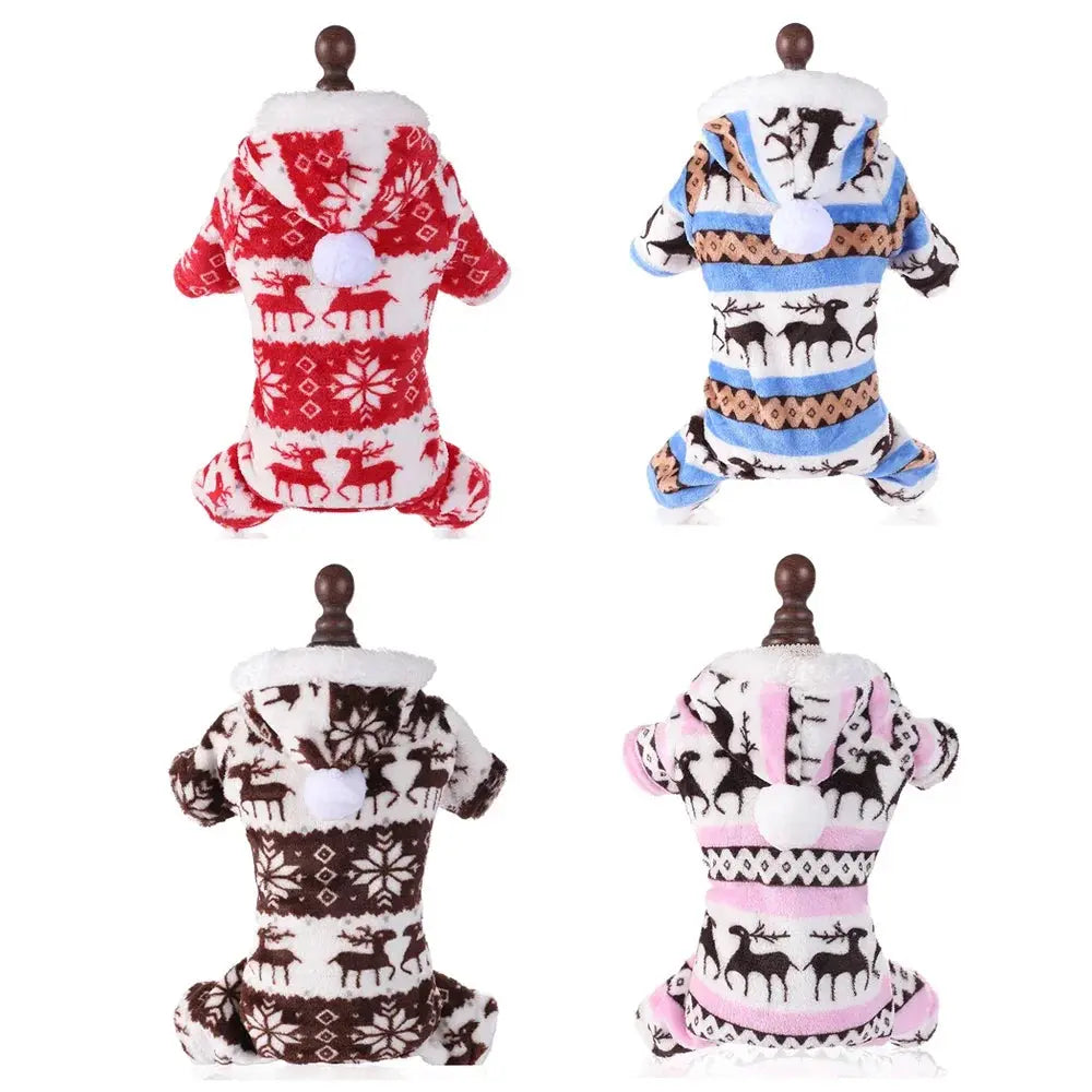 S-4XL Dog Pajamas for Small Medium Dogs Elk Printed Puppy Jumpsuit Winter Warm Pet Christmas Clothing Coral Velvet Sleepwear - Nova Trendz