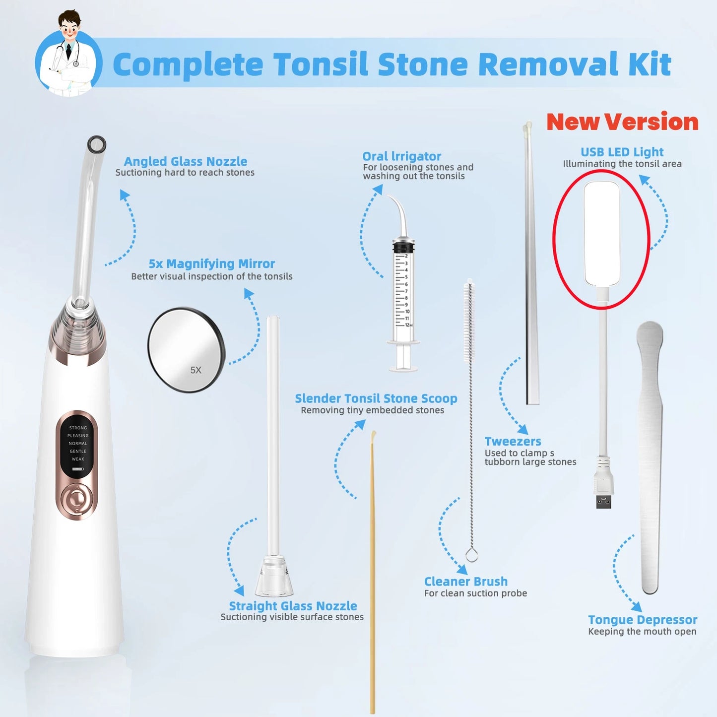 Electronic Vacuum Tonsil Stone Remover Kit with 5 Suction Modes 10in1 Tonsil Stone Cleaner Mouth Cleaning Tool Oral Fresh Care