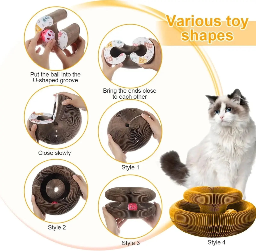 Magic Cat Scratch Organ Board Cat Toy with Ball Cat Grinding Claw Cat Climbing Frame Kitten Round Corrugated Cat Scratching Toy Nova Trendz