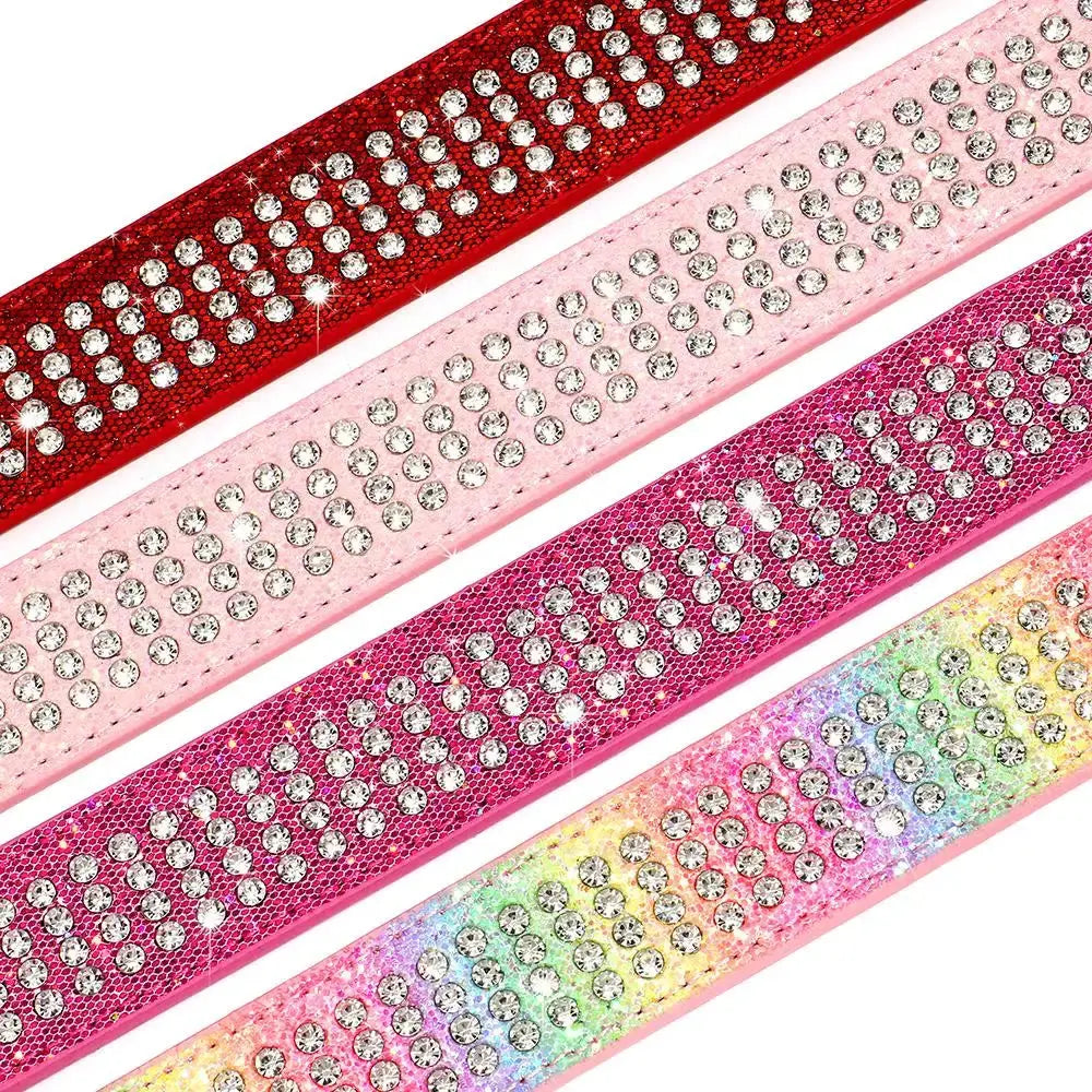 Bling Rhinestone Dog Collar Wide Leather Dogs Collars Glitter Diamond Pet Necklace Durable For Medium Large Dogs French Bulldog Nova Trendz