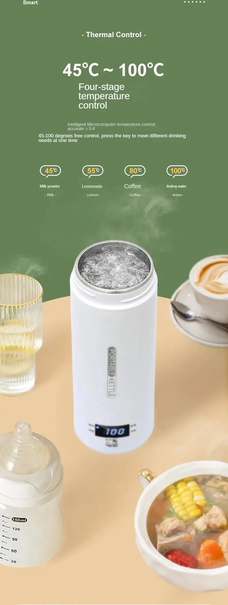 500ML Travel Electric T Kettle Fast Boiling Water Portable baby Milk Warmer Kettle 304 Stainless Steel Thermo Kettles Nova Trendz