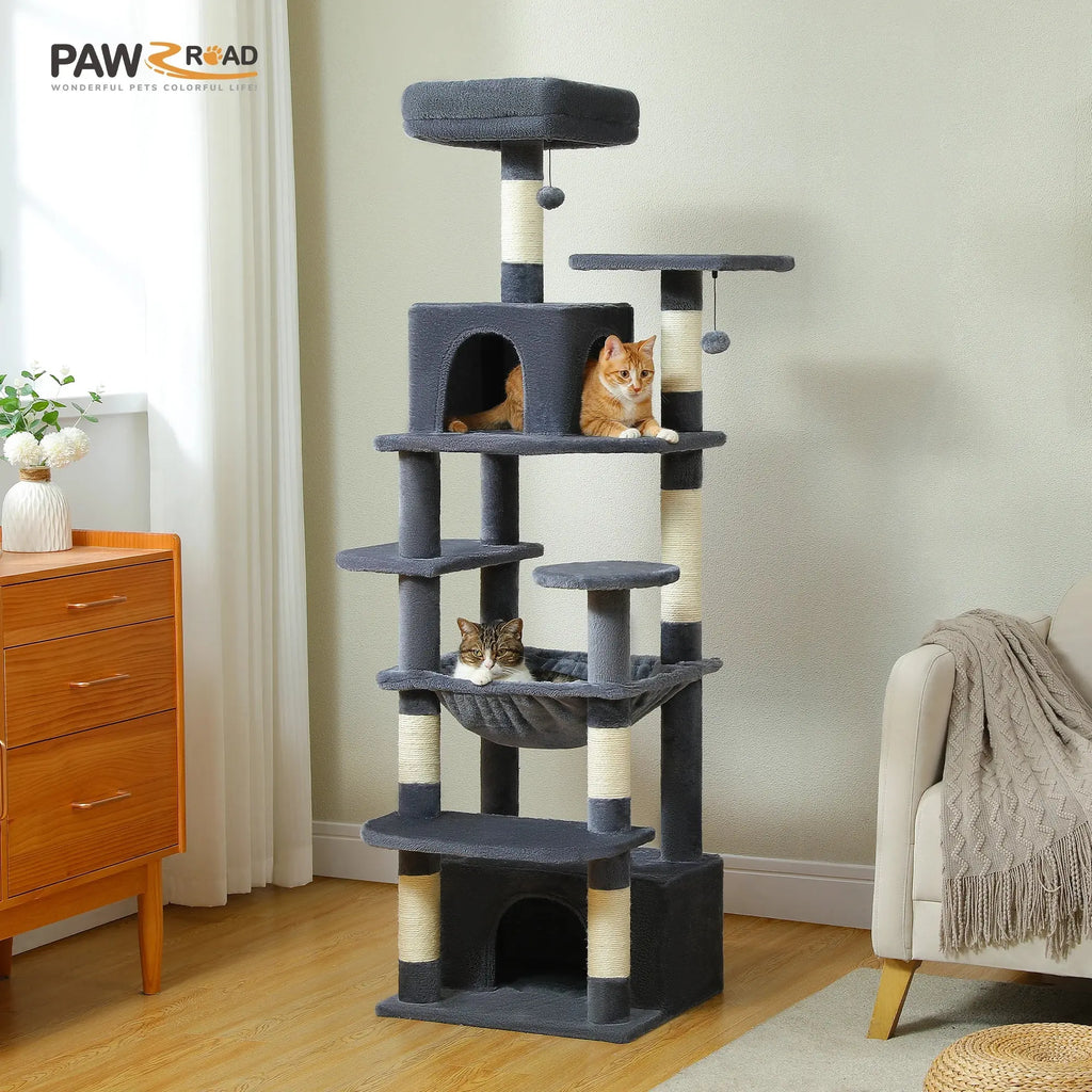 184cm Large Cat Tree and Tower for Indoor Cats With Sisal-Covered Scratching Posts Spacious Hammock Padded Perches and Condos Nova Trendz