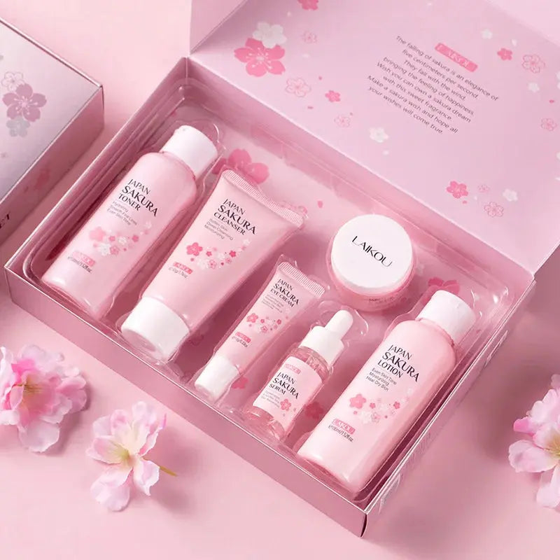 LAIKOU Sakura Skin Care Sets Facial Cleanser Eye Creams Face Cream Serum Lotion Toner Brightening Moisturizing Face Care Kit Nova Trendz