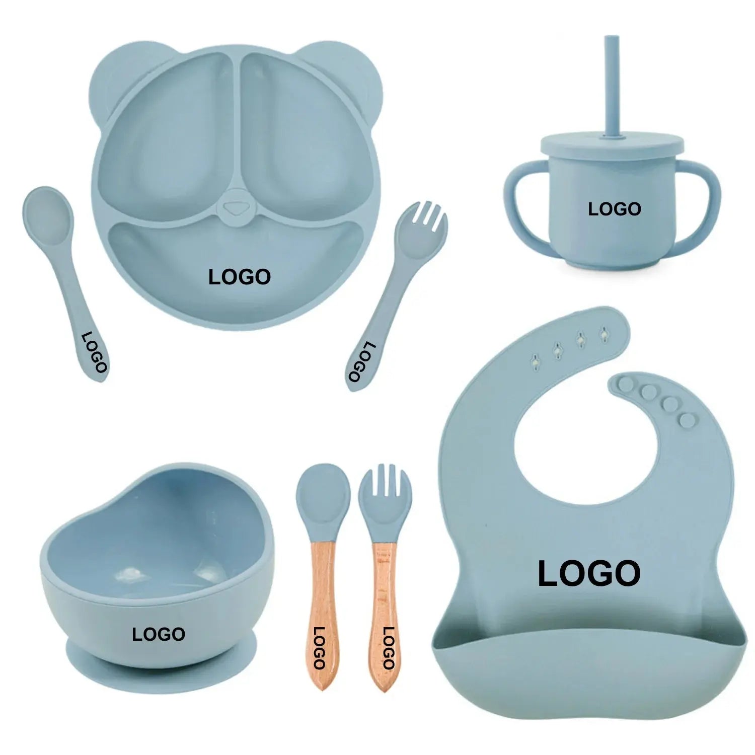 Customized Baby Silicone Feeding Set with Suction Cup Personalized Name Dish Divided Plate Bowl Spoon Cute Kid Eating Tableware Nova Trendz