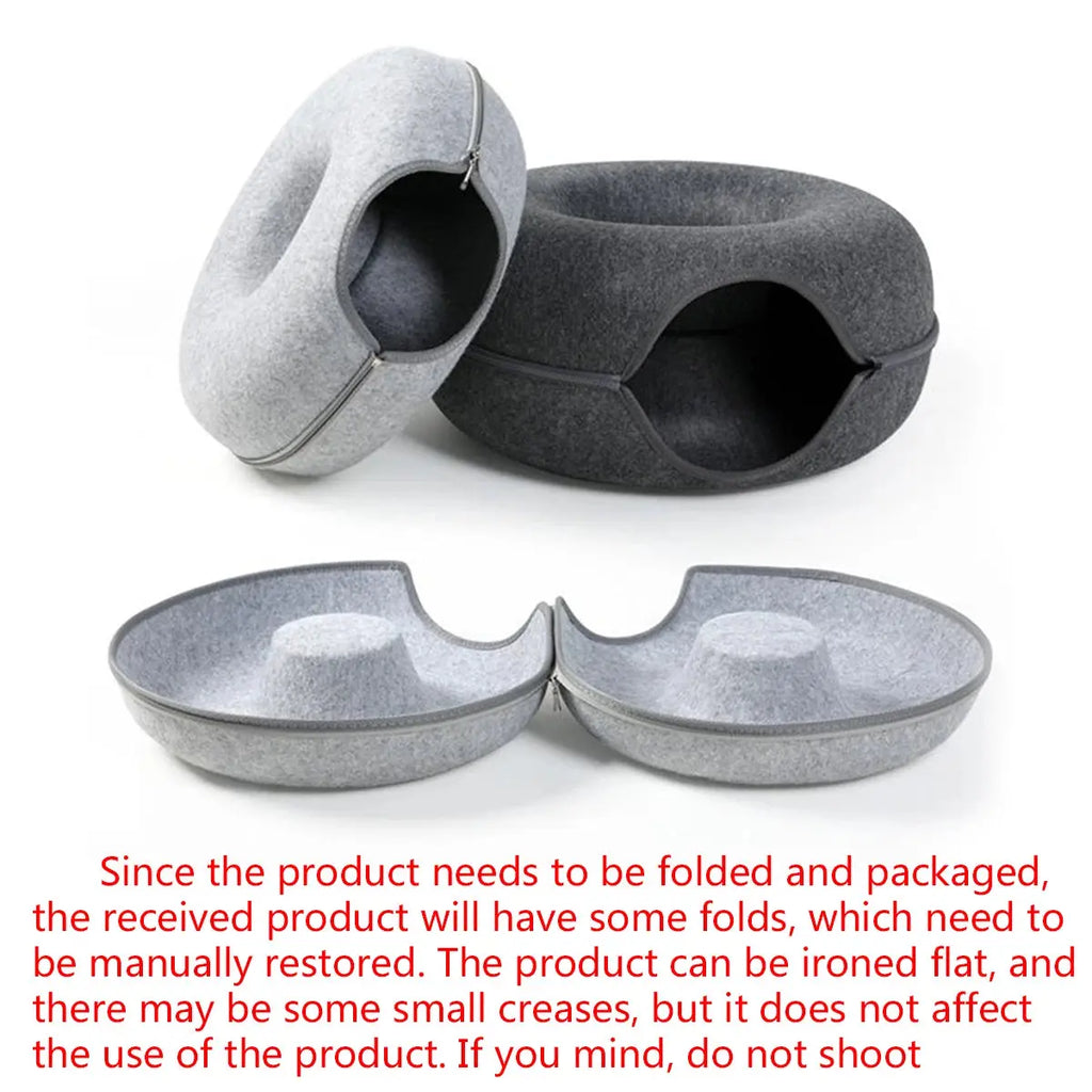 Felt Donut Bed for Cats House With Breather Hole Dog Bed Interactive Play Toys for Cats to Hide 2 in 1 Tunnel for Cats Bed - Nova Trendz