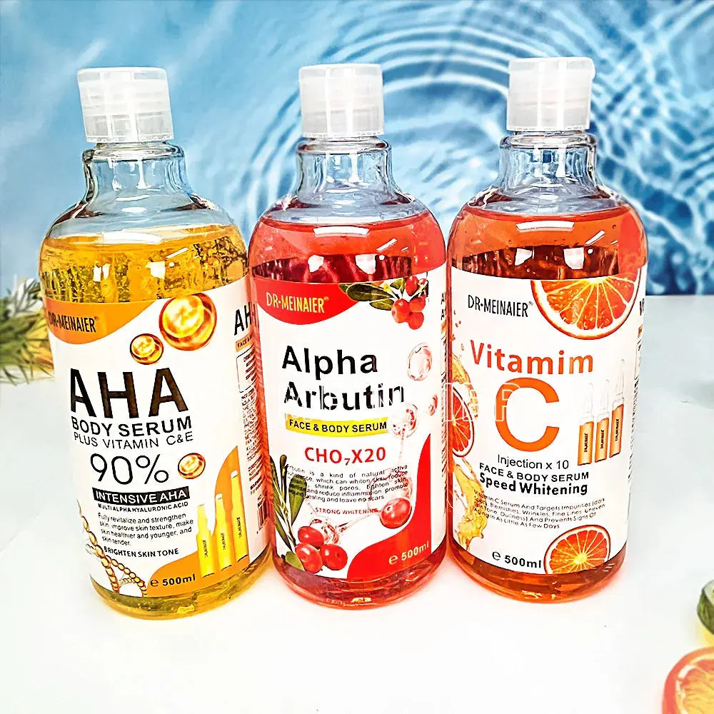 500ML Vitamin C AHA HYALURONIC& NICOTINAMIDE Face Serum Moisturizing Lightening Body Cream Honey&Almonds Nova Trendz