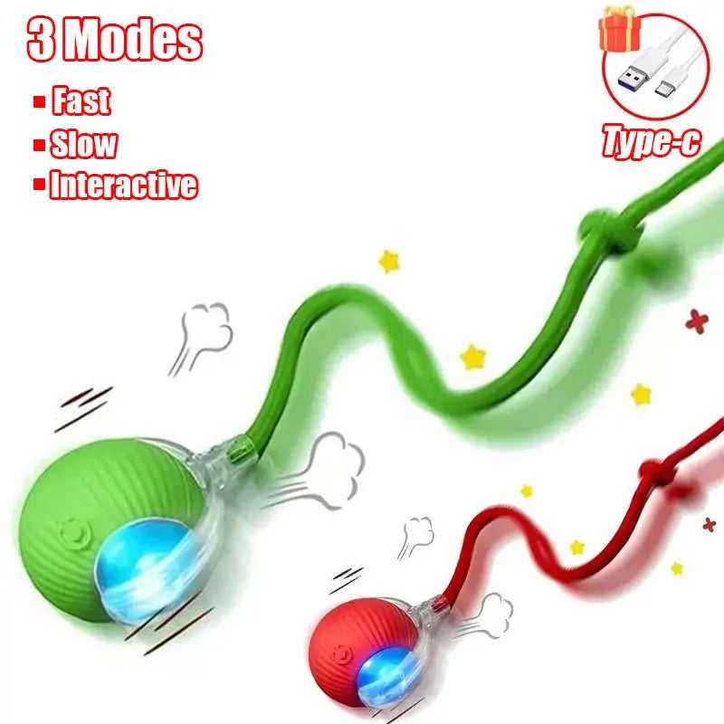 New Cat Interactive Ball Toy Automatic Rolling Ball Faux Tail Rechargeable Smart Pet Electric Toy Dog Cat Training Imitate Mouse - Nova Trendz