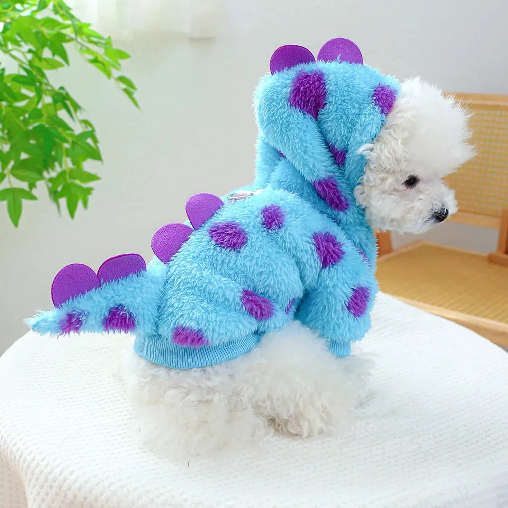 Cosplay Dinosaur Dog Halloween Costume for Small Dogs Dress Up Hoodies Thermal Velvet Padded Dog Pajamas Winter Puppy Jumpsuit - Nova Trendz