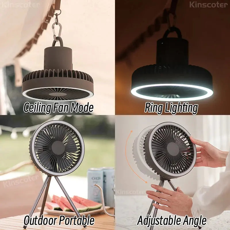 10000mAh 4000mAh Camping Fan Rechargeable Desktop Portable Circulator Wireless Ceiling Electric Fan with Power Bank LED Lighting Nova Trendz