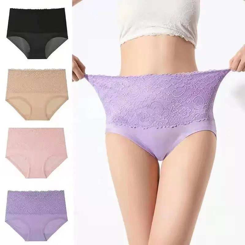 1-4PC Lace Solid Color Oversized Comfortable Maternity Underwear Soft Comfortable Breathable High Waisted Women's Triangle Pants Nova Trendz