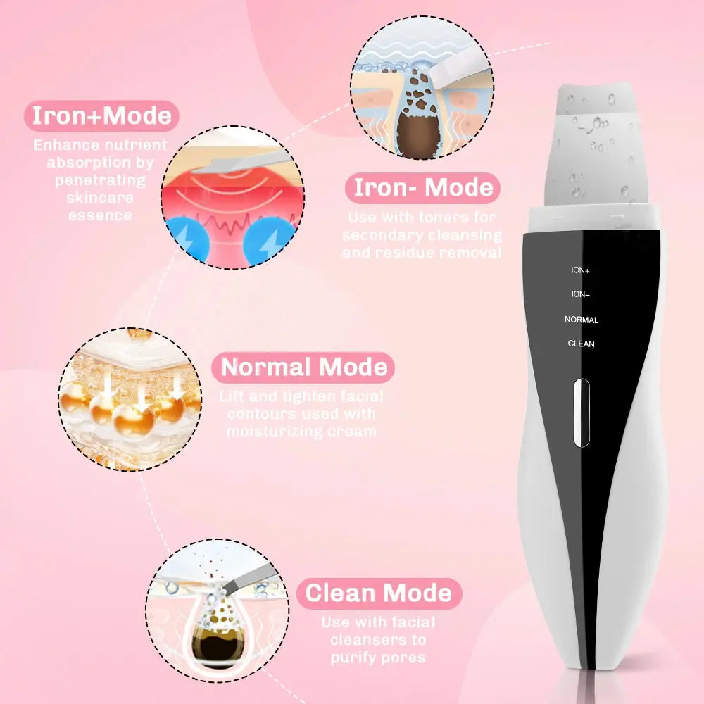 Skin Scrubber Ultrasonic Facial Machine for Home Use Spatula for Blackhead Remover Shovel Peeling Pore Cleaner Face Lift Massage - Nova Trendz