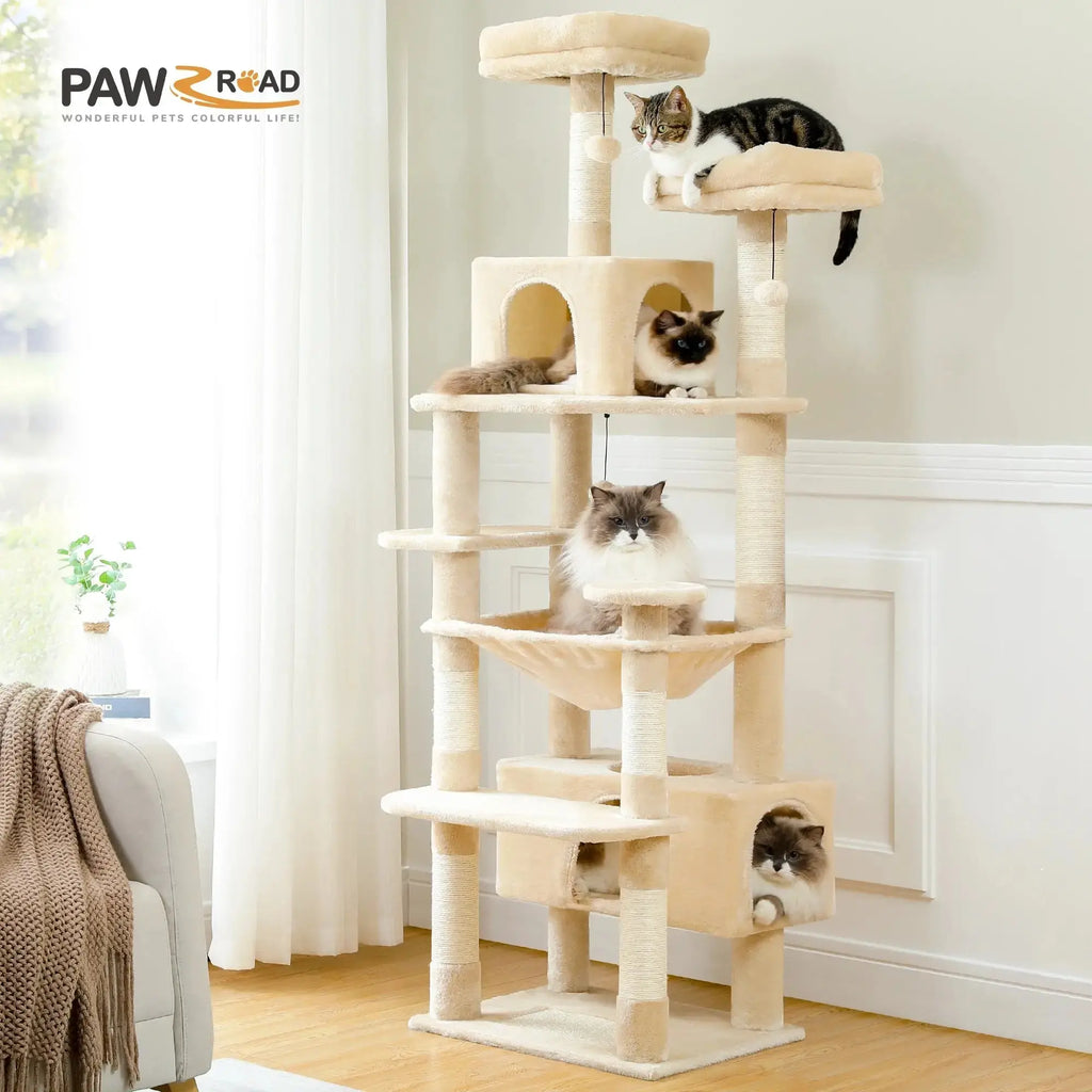 184cm Large Cat Tree and Tower for Indoor Cats With Sisal-Covered Scratching Posts Spacious Hammock Padded Perches and Condos Nova Trendz
