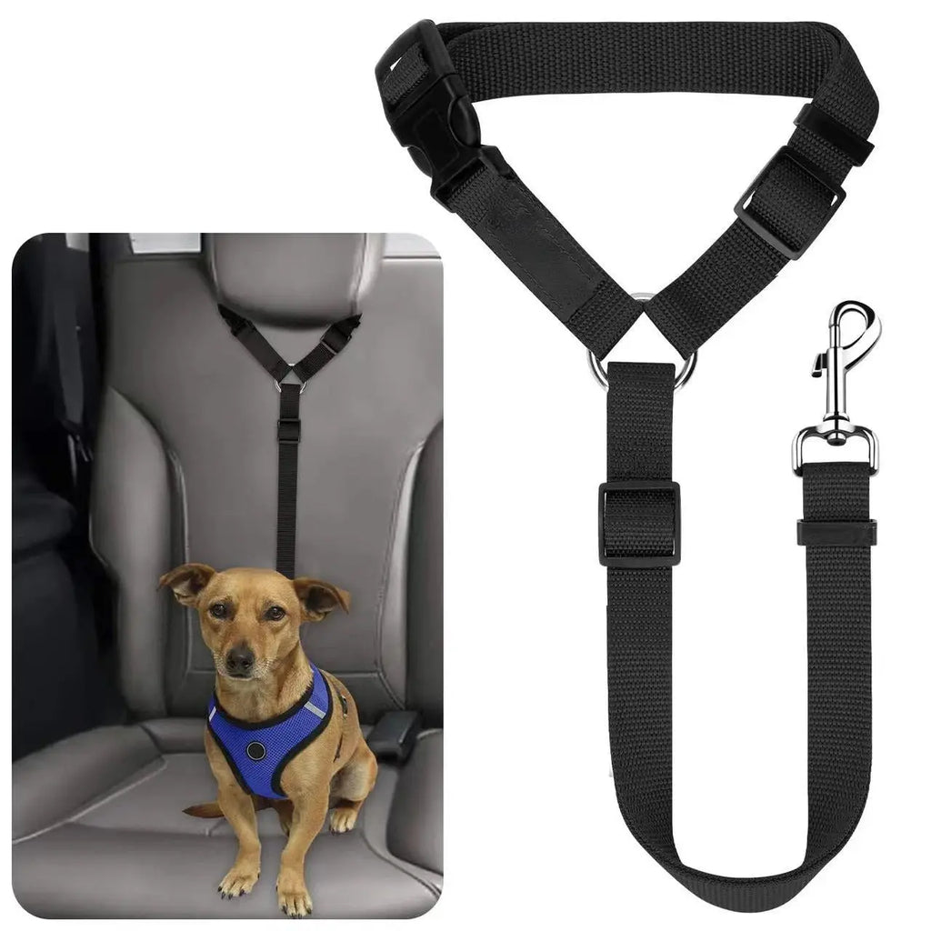 Solid Color Two-in-one Pet Car Seat Belt Nylon Lead Leash Backseat Safety Belt Adjustable Dogs Harness Collar Pet Accessories - Nova Trendz