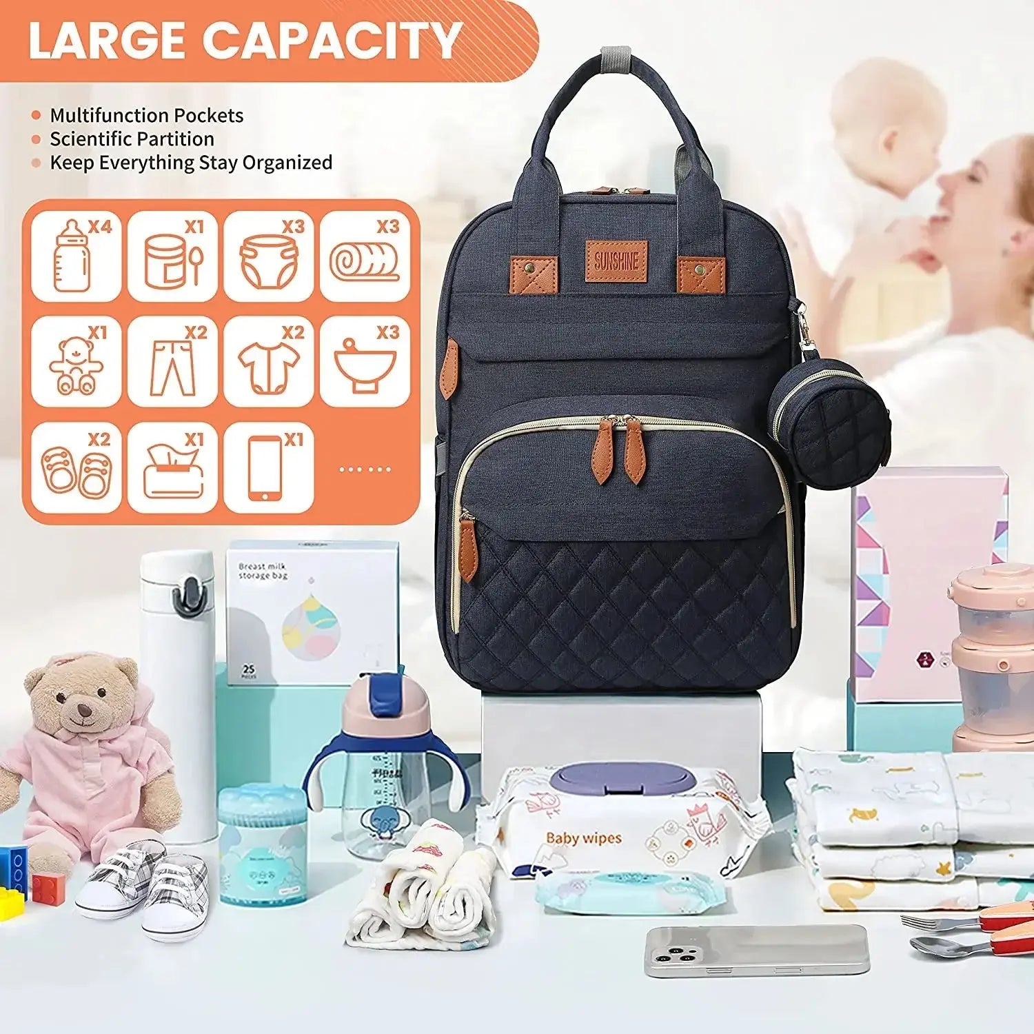 3 In 1 Diaper Bag Backpack Foldable Baby Bed Waterproof Travel Bag with USB Charge Diaper Bag Backpack with Changing Bed 3 types Nova Trendz