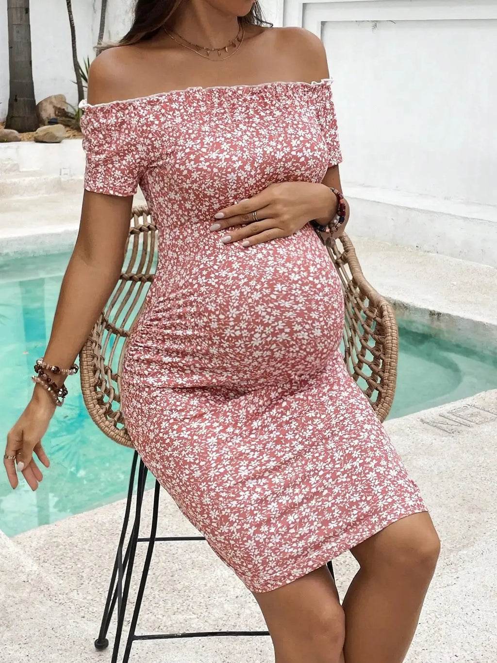 summer  version of the new slimming fashion line shoulder floral skirt temperament maternity dress Nova Trendz