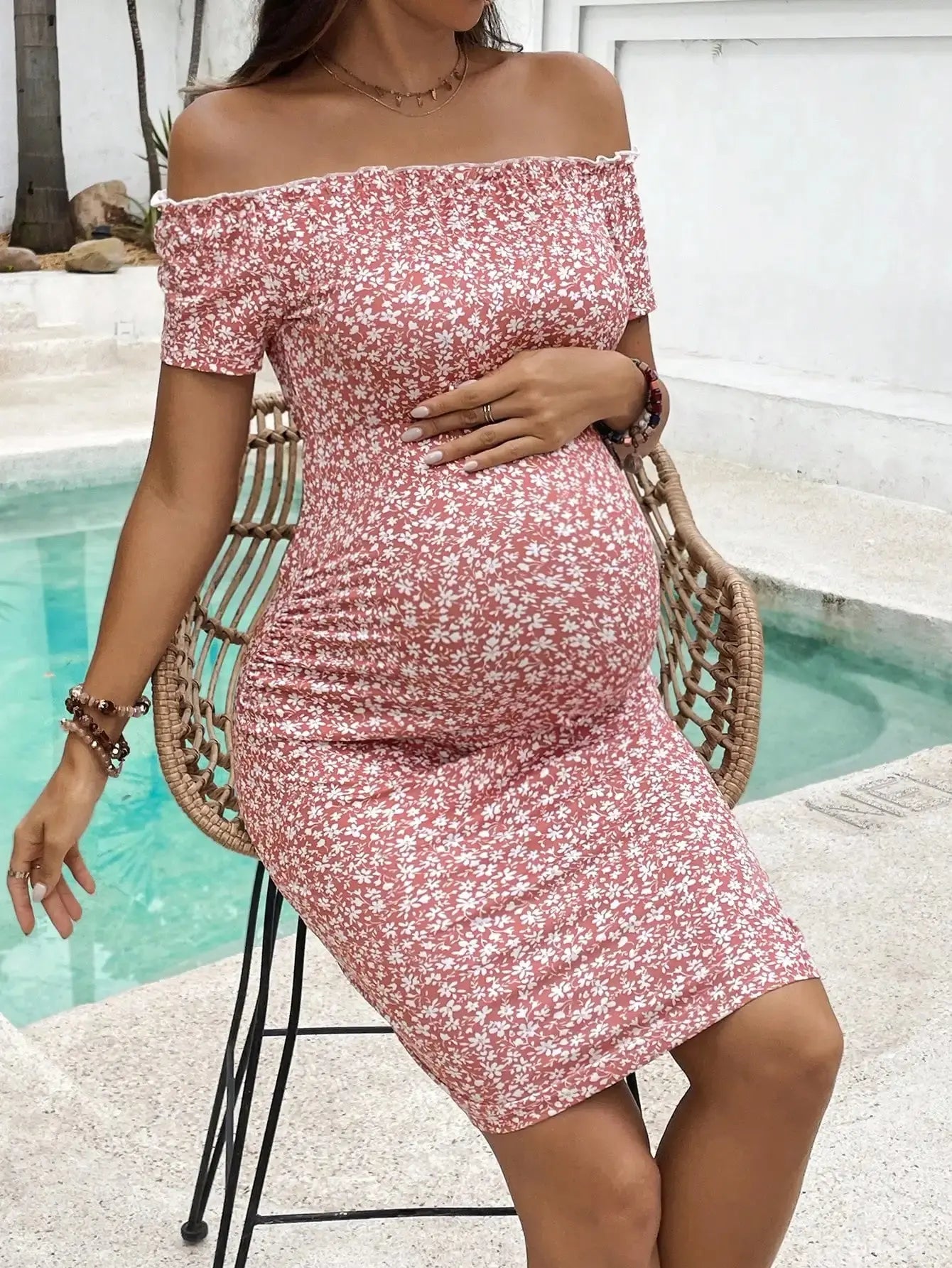 summer  version of the new slimming fashion line shoulder floral skirt temperament maternity dress Nova Trendz