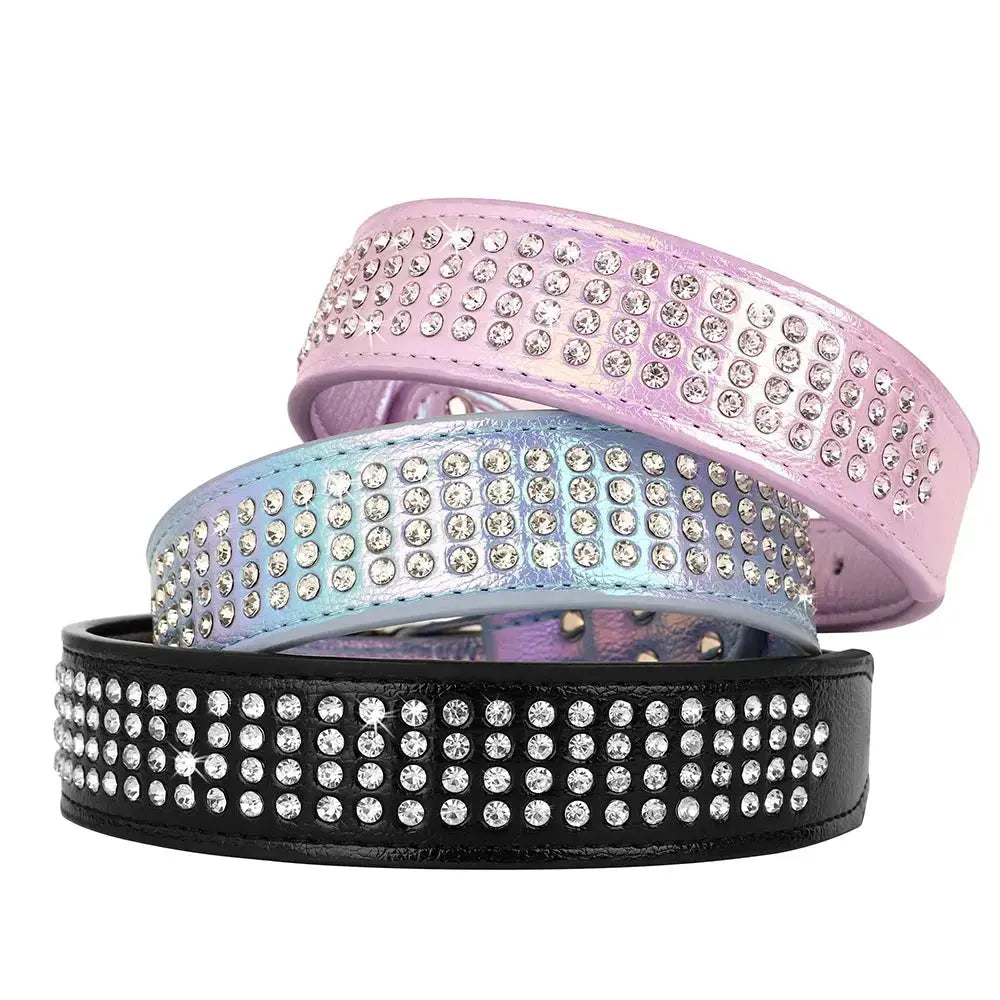 Bling Rhinestone Dog Collar Wide Leather Dogs Collars Glitter Diamond Pet Necklace Durable For Medium Large Dogs French Bulldog Nova Trendz