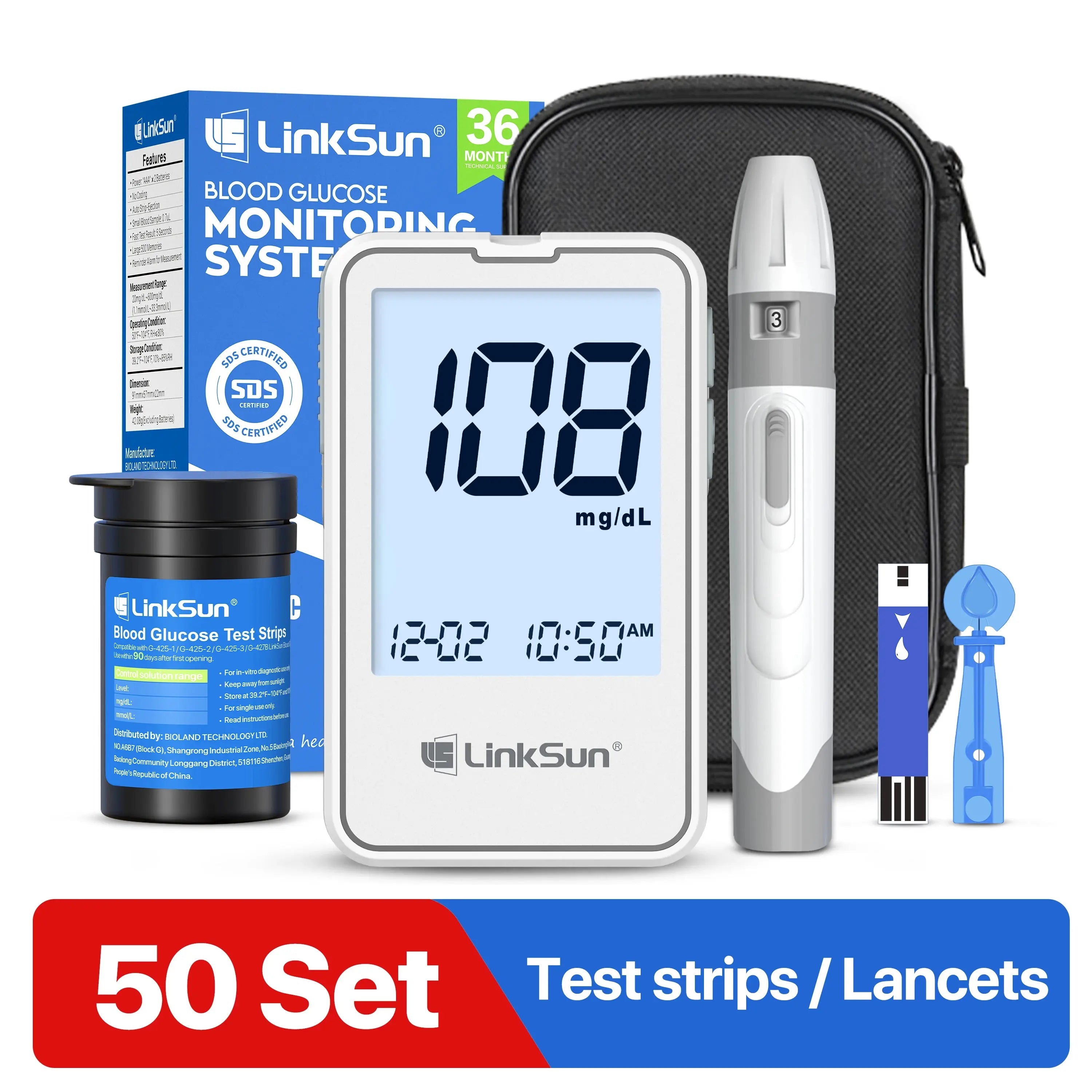 G-425-2 Linksun Blood Glucose Meter Glucometer Kit Medical Diabetes Testing Blood Sugar Tester Digital Glucosemeter Complete Kit Nova Trendz