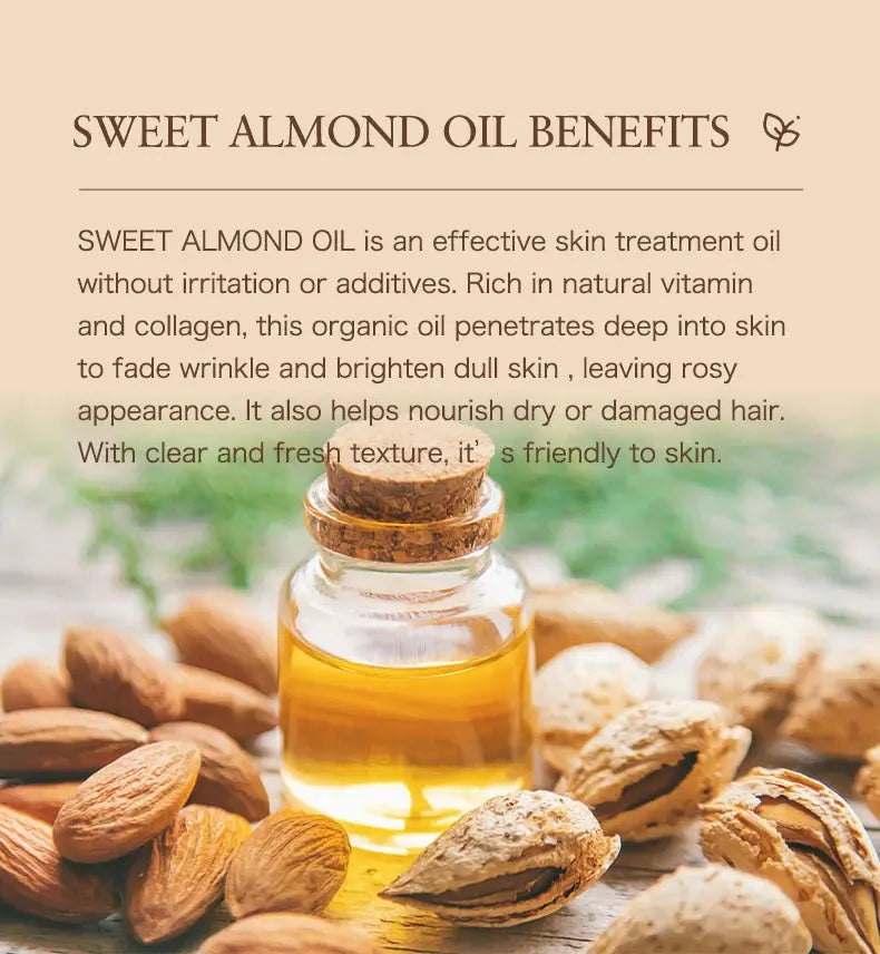 100ml Sweet Almond Oil Body Care Massage Nourish Moisturize Dry Skin Smooth Wrinkle Strengthen Hair Pure Natural Skin Care - Nova Trendz