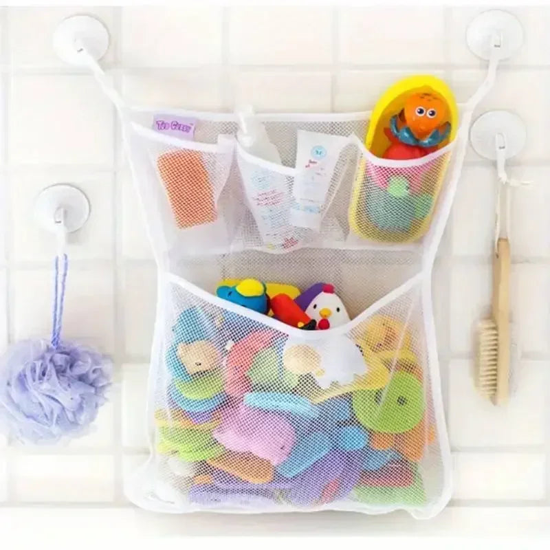 Baby Bathroom Mesh Bag Shower Bath Toys Storage with Strong Suction Cups Bathroom Toy Organizer Pouch for Kids Toddlers