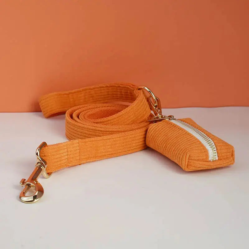 Orange Corduroy Dog Collar And Leash Set For Dogs Custom Engraved Nameplate Pet Supplies Dog Leash Corduroy11 Nova Trendz