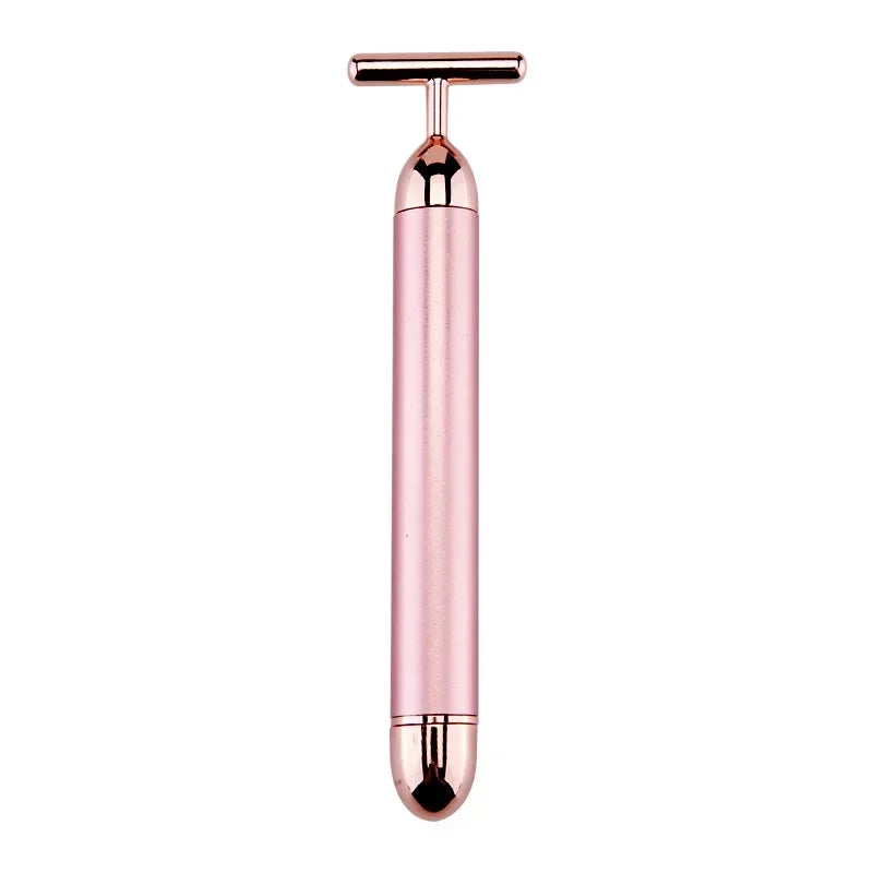 24K Gold Beauty Bar Face Massager Electric Vibrating Rose Quartz 3D Roller Face Lifting Body Facial Gua Sha Jade Roller