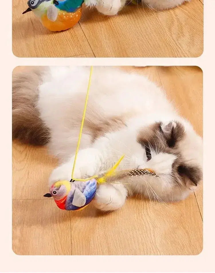 Interactive Cat Toys Rechargeable Electric Flapping Wings Bird Cat Toy Sound Chirping Bird Catnip Touch Activated Plush Toy Nova Trendz