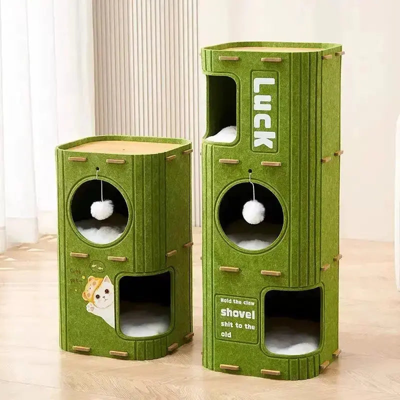 Multi-layer Cat House for Indoor Cats Pet Climbing Frame Integrated Cat Tree Double-layer Scratching Board Enclosed Cat House Nova Trendz