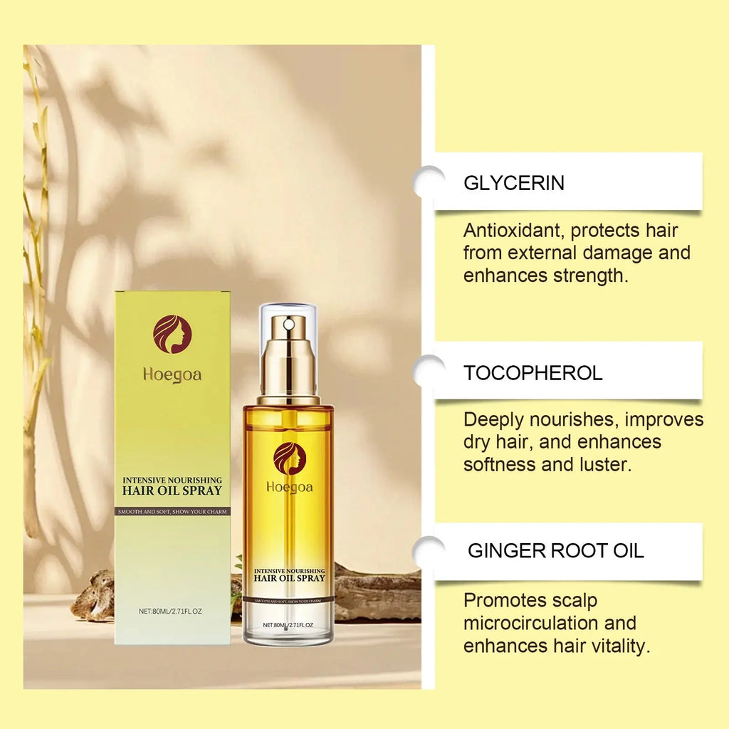 Hoegoa 80ml Nourishing Hair Care Essential Oil spray Soften and Nourish Hair, Moisturize, Improve Dry Scalding Dyeing Care spray Nova Trendz