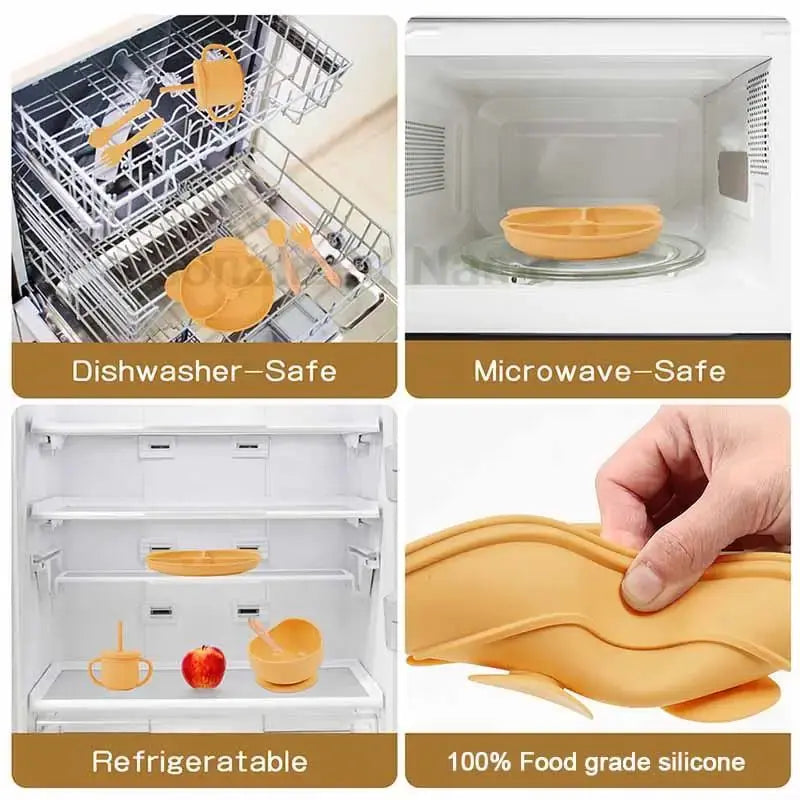 Personalized Name Tableware For Kids Silicone Suction Cup Plate Bowl Baby Feeding Set Children Dinner Dishes Bowl Spoon Cup Nova Trendz