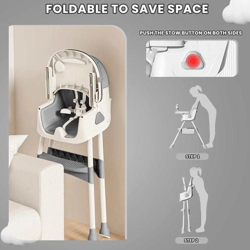 UBRAVOO Foldable Baby High Chair 6 Months Plus, with Large Antislip Pad & ToyRack, Easy to Clean Feeding , E500 Nova Trendz