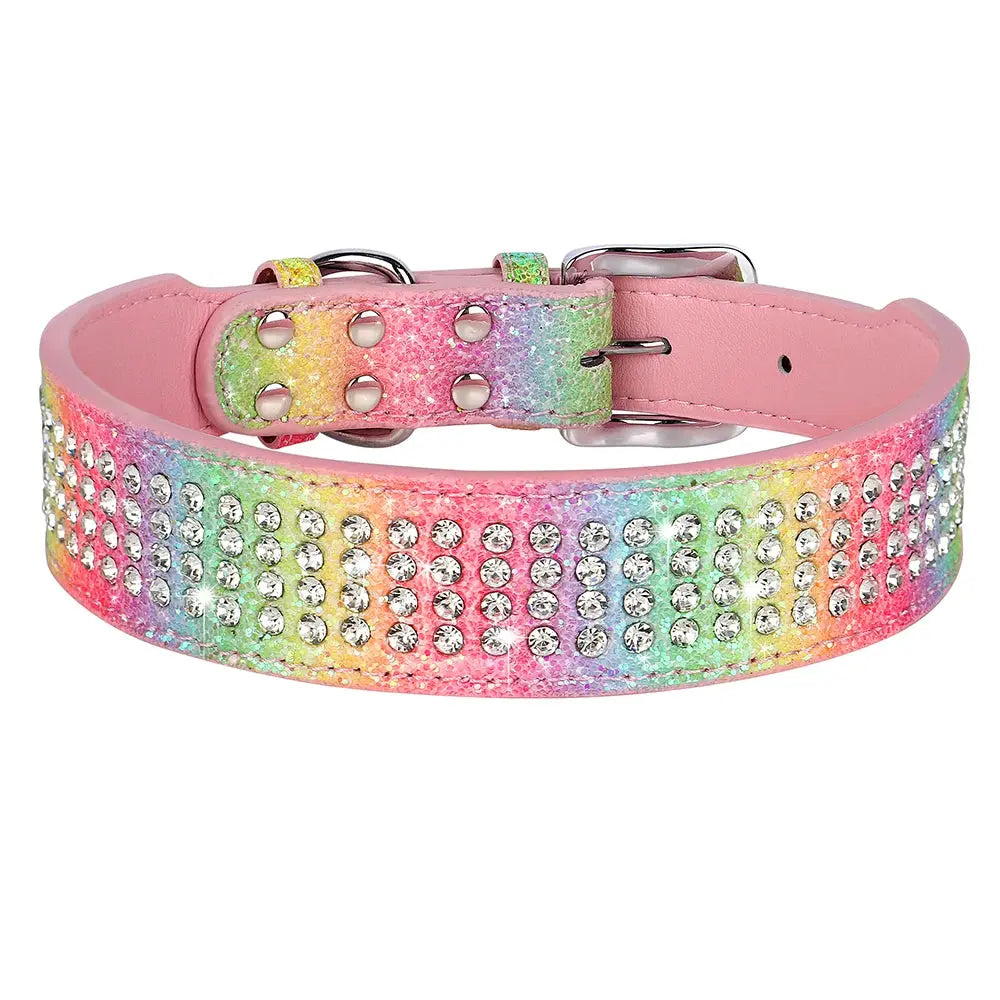 Bling Rhinestone Dog Collar Wide Leather Dogs Collars Glitter Diamond Pet Necklace Durable For Medium Large Dogs French Bulldog Nova Trendz