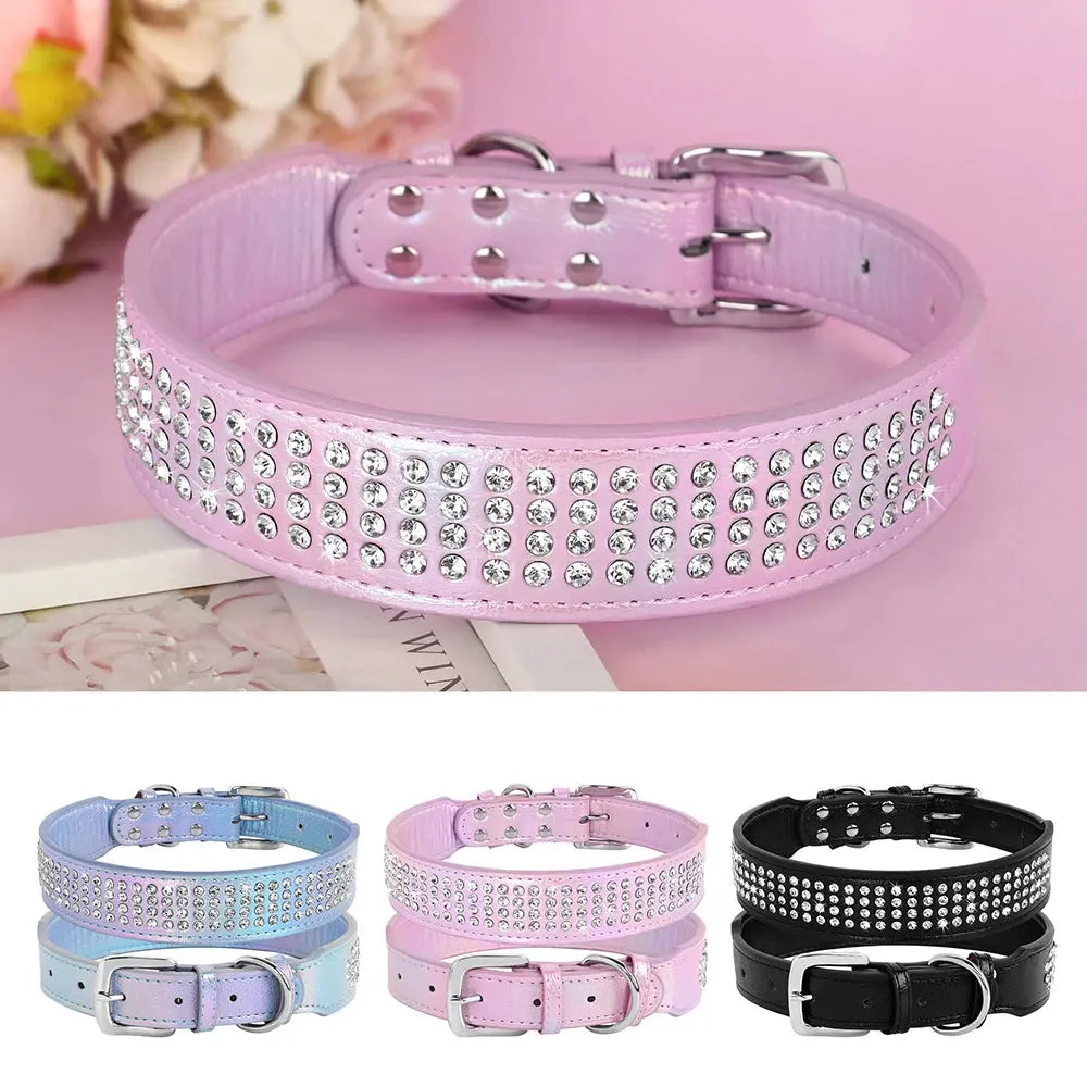 Bling Rhinestone Dog Collar Wide Leather Dogs Collars Glitter Diamond Pet Necklace Durable For Medium Large Dogs French Bulldog Nova Trendz