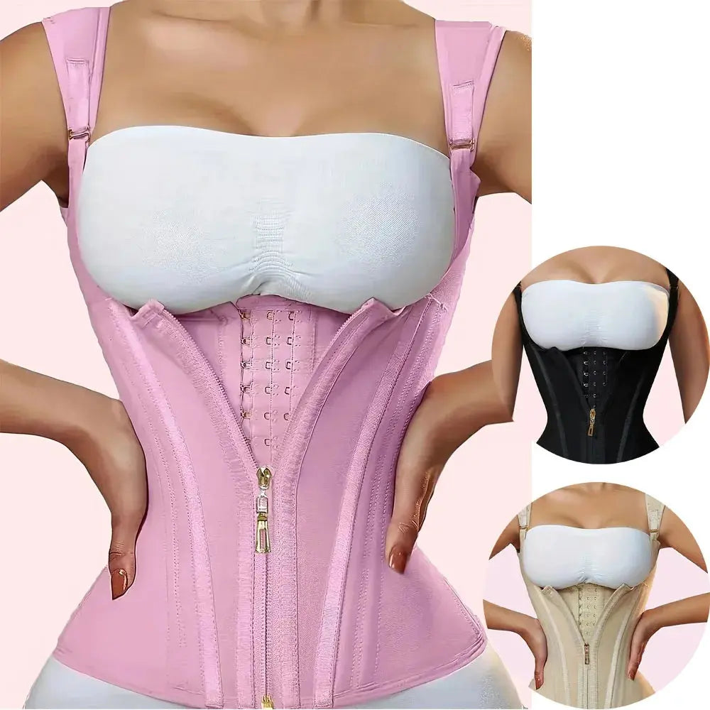 Popular High-Elasticity Court-Style Mesh Waist Cincher Corset Vest with Zipper and Button Closure Vintage Shapewear for Women - Nova Trendz