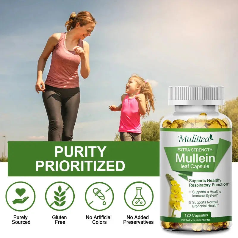 Mulittea Natural Mullein Leaf Capsules Herbal Supplement for Lung Cleanse Helps Healthy Respiratory Function & Mucous Membranes Nova Trendz