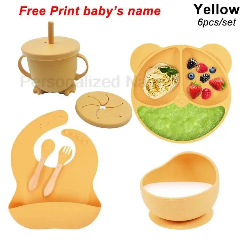 Personalized Name Tableware For Kids Silicone Suction Cup Plate Bowl Baby Feeding Set Children Dinner Dishes Bowl Spoon Cup Nova Trendz