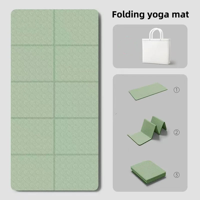 180cmx57cmx0.4cm TPE Folding Yoga Mat Portable Non-Slip Shock-Absorbent Noise-Free Convenient for Home Travel Fitness Exercise