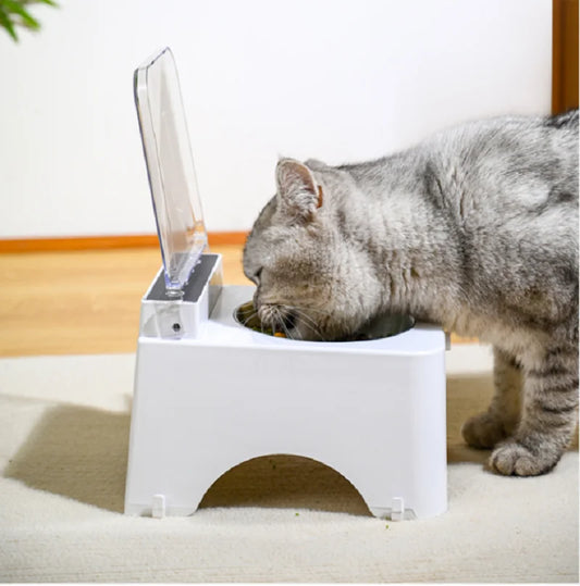 Smart Cat Bowl, Neck Protection, Ceramic Stainless Steel with Lid  Cat Food Bowl, Infrared Sensor Auto Open Cover Smart Feeder