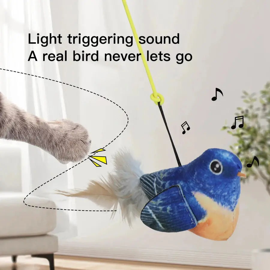 Random color Queaky Feathered Bird Cat Toy - Interactive Play and Chirp for Kittens, No Battery Needed, Ideal for Medium Breeds Nova Trendz
