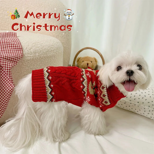 Dog Winter Clothes Pet Christmas Red Sweaters Sleeveless Gingerbread Reindeer Pattern Soft Warm Fall Winter Cats Dogs Clothes