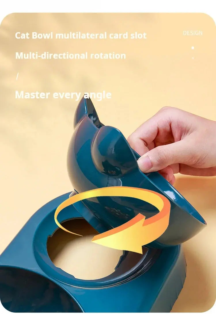 Pet Bowls With Water Feeder, 3 In 1 Ear Design Tilted Cat Water And Food Bowl Set With Gravity Water Bottle For Neck Protection - Nova Trendz