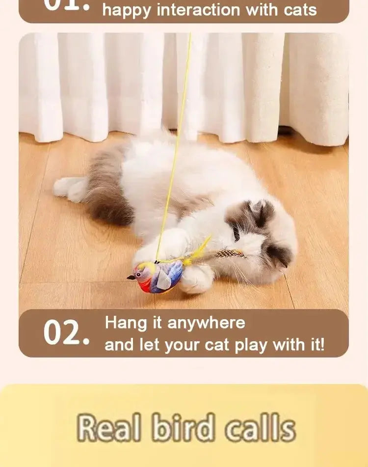 Interactive Cat Toys Rechargeable Electric Flapping Wings Bird Cat Toy Sound Chirping Bird Catnip Touch Activated Plush Toy Nova Trendz