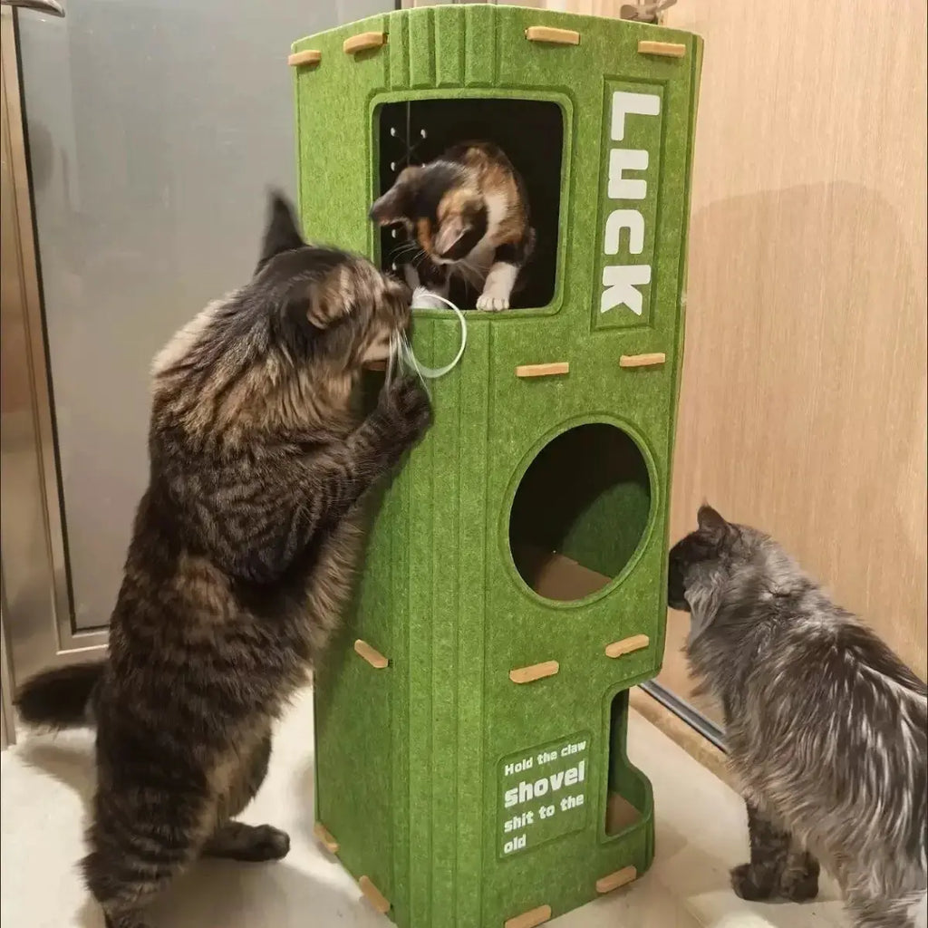 Multi-layer Cat House for Indoor Cats Pet Climbing Frame Integrated Cat Tree Double-layer Scratching Board Enclosed Cat House Nova Trendz