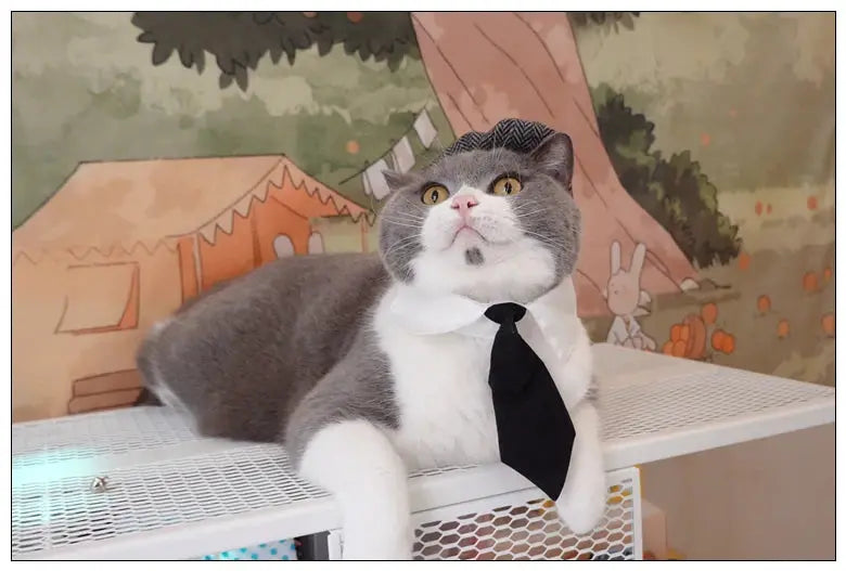 Funny Pet Cat Hat Gentleman's Hat Beret Tie Bathing Blood Gangster Handsome Cosplay Photo Prop Dog Halloween Costume Nova Trendz