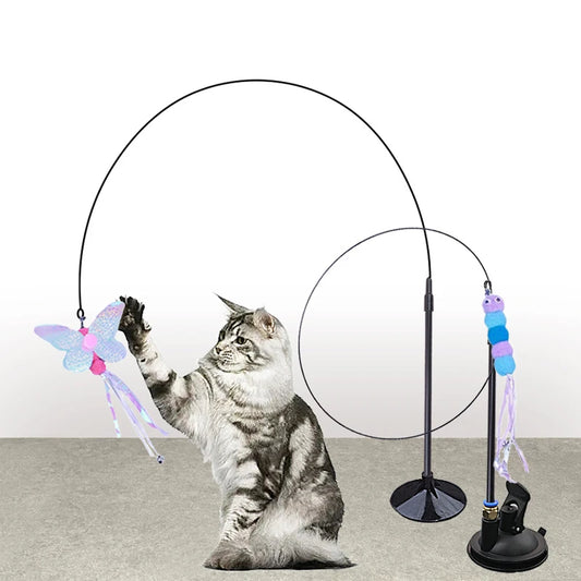 Powerful suction cup wire long rod plush cat stick cat toy self-exciting and relieving boredom and biting pet toy