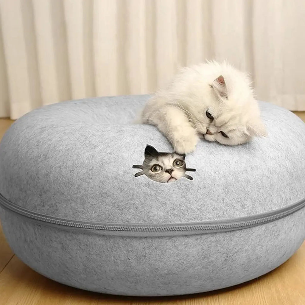 Felt Donut Bed for Cats House With Breather Hole Dog Bed Interactive Play Toys for Cats to Hide 2 in 1 Tunnel for Cats Bed - Nova Trendz