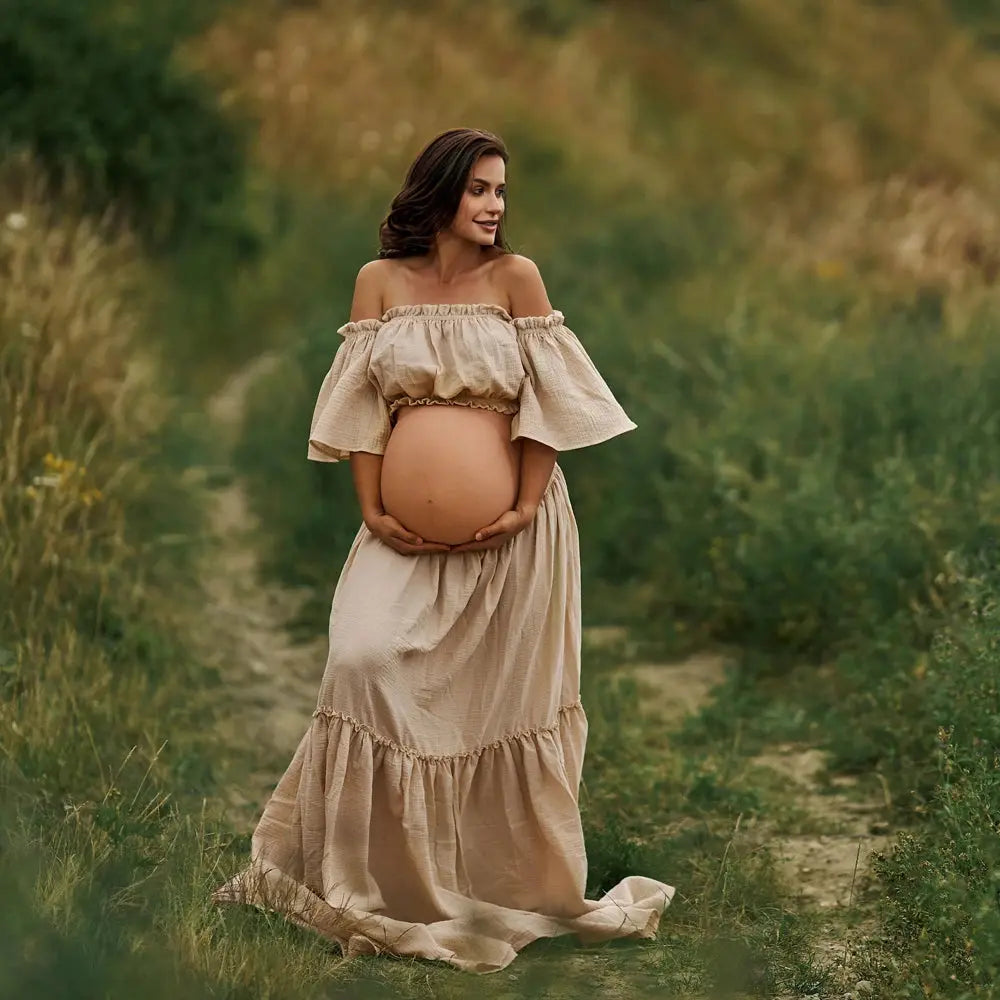 Women Boho Dress Comfortable Linen Cotton Maternity Clothing Vintage  Short Sleeve Dress For Pregnancy Photo Shoot Nova Trendz
