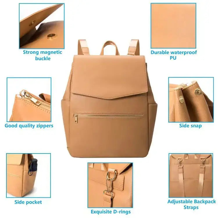 PU Leather Baby Diaper Bag Backpack For Moms Large Capacity Nappy Bag with Changing Pad Stroller Straps baby bags organizer Nova Trendz