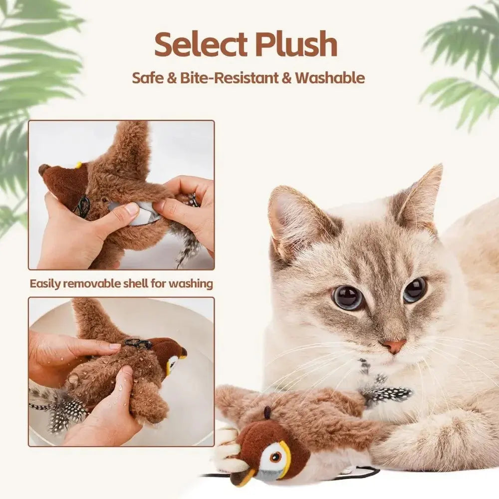 Interactive Cat Toys Rechargeable Electric Flapping Wings Bird Cat Toy Sound Chirping Bird Catnip Touch Activated Plush Toy Nova Trendz